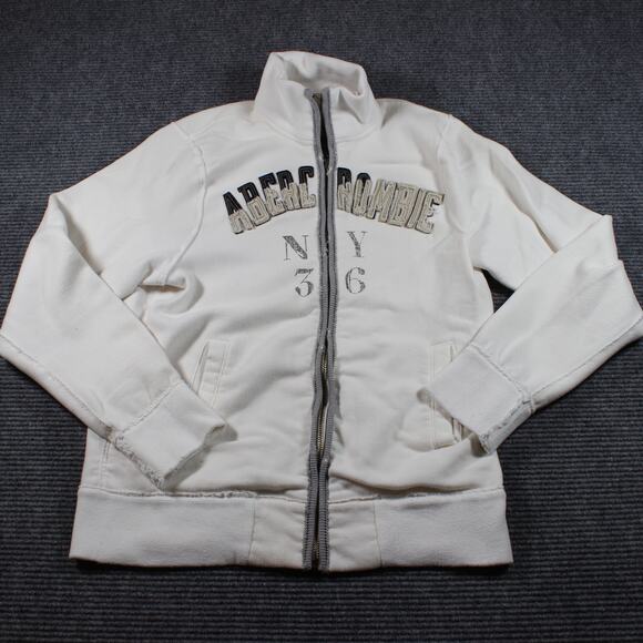 Abercrombie & Fitch Zip Jacket Mens XL White Mock Neck NY 36 Varsity - Picture 1 of 7